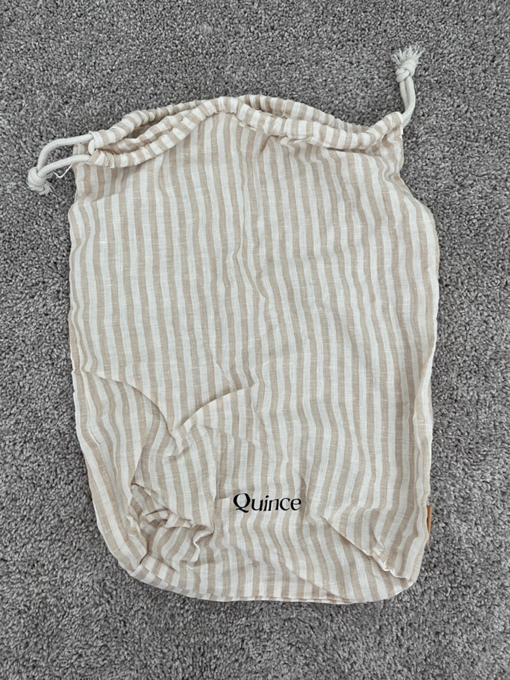 Quince European Linen Beige and White Striped Drawstring Accessory Bag Pouch